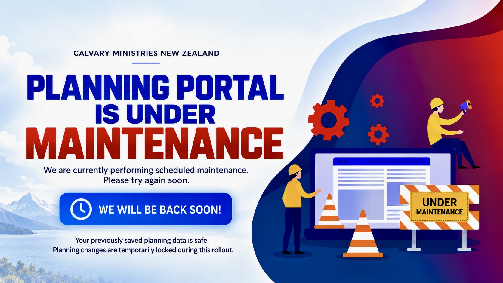 Calvary Ministries New Zealand Planning Portal is under maintenance
